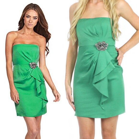 BCBGMaxAzria Strapless Dress Brooch Larre Kelly Green Sz 10 Cocktail Homecoming - Picture 1 of 16